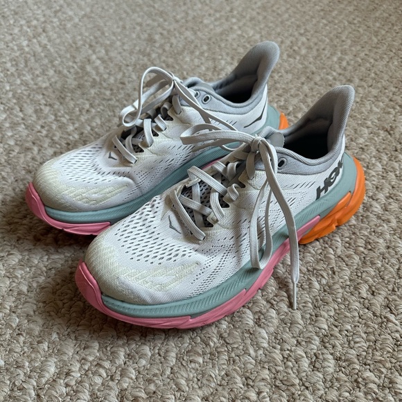 Hoka One One Women's White and Pink Athletic Shoes - Picture 2 of 8